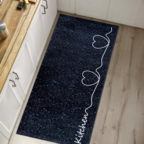 Mazovia Küchenteppich 80 x 200 cm Küchenläufer Waschbar bei 30°C - rutschfest, Tierfreundlich und Pflegeleicht - Kurzflor Teppich Läufer für Küche Kitchen Schwarz