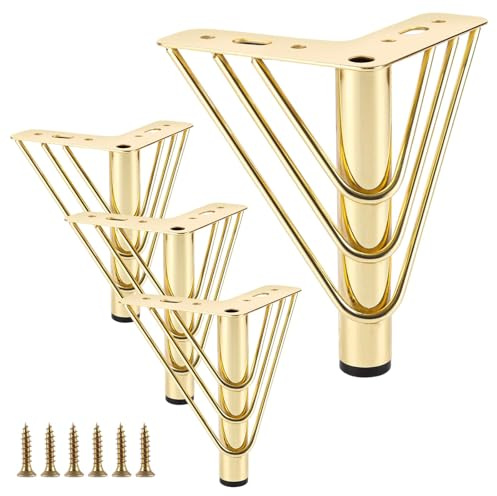 YAYODS Lot de 4 Pied de Meuble Doré 15 cm - Pied de Canapé Triangle Creux au Design Unique - Support de Meuble en Métal avec Vis pour Meuble TV, Table de Chevet, Armoire et Projets DIY