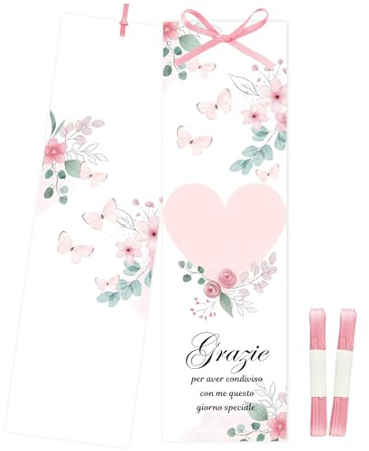50pz Segnaposto Matrimonio Comunione Battesimo Compleanno Cresima, Bigliettini Bomboniere Addobbi Cartellini Decorazioni Tavolo Personalizzati-Farfalle Rosa