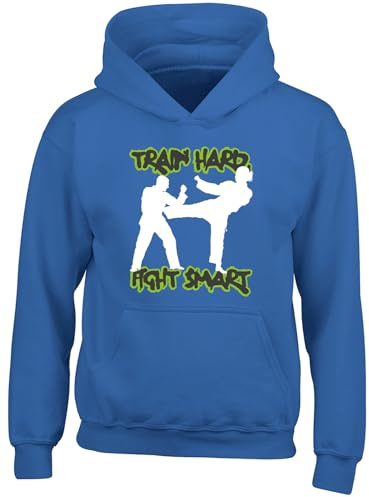 Shopagift Taekwondo Student Kids Hoodie Train Hard Fight Smart Hoody Hooded Top Boys Girls Blue