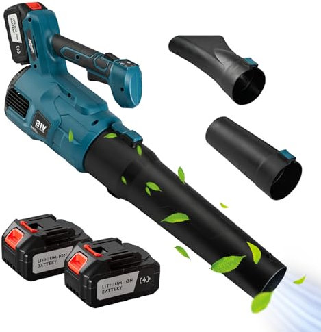 Soffiatore per foglie senza fili con 2 batterie 21 V di grande capacità, 3 tipi di ugelli, soffiatore elettrico a mano per foglie da 2000 giri/min, leggero per soffiare foglie o neve Cura del prato