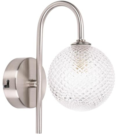 ValueLights | Brushed Chrome Wall Light Fitting with Textured Glass Shade | Bath Wall Lights, Home Décor & Improvement Essential | Includes Bulb | Mains Wired