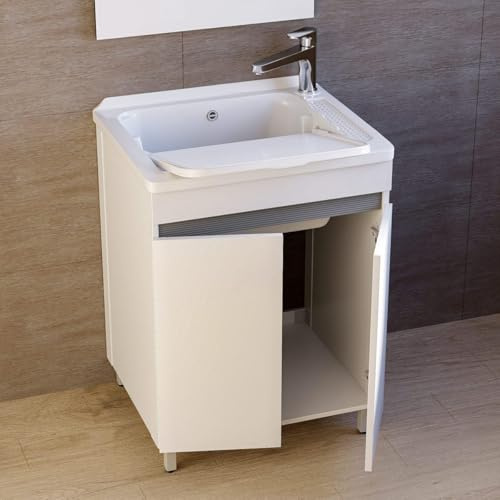 MarinelliGroup Mobile lavatoio in ALLUMINIO lavanderia vasca resina resistente acidi asse lavapanni MOLE (60 X 50 cm)