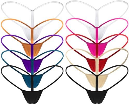 Mbotnee G-Strings Micro Thongs for Women Tiny Panties Low Rise T-back Underwear(10 packs-Multicolors 2, Medium)