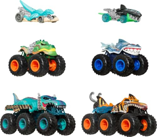 Hot Wheels Monster Trucks Sharks vs. Dinos Multipack, 8 Toy Vehicles