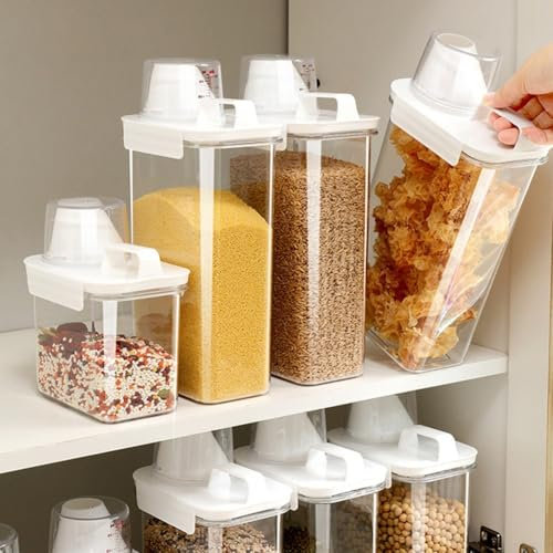 EasyByMall 2 Pcs Set Rice Dispenser Storage Containers, With Measuring Cup And Pour Spout, Portable Pet Food Dispenser, For Cereal, Grain, Flour(small)
