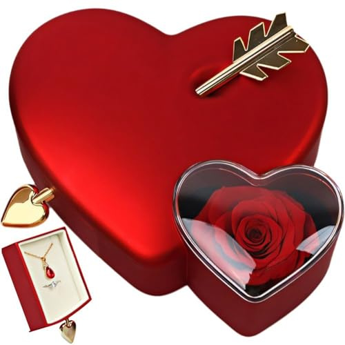Dianzan Caja De Regalo De Joyería, Organizador De Joyas En Forma De Corazón, Mini Estuche De Almacenamiento De Joyas, Joyero De Flores Conservadas para Anillos, Collares Y Pulseras