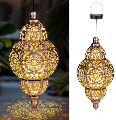 Solar Lanterns,Outdoor Garden Decor Solar Lantern Metal Moroccan Chandelier Gardening Decorative,Outside Hanging Lights Christmas Decorations for Gazebo Patio Yard Tree Ornaments Mother’s Day Gifts