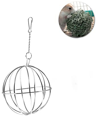 DECOMELODY Hanging Feed Dispenser Ball for Small Pets Stainless Steel Cage for Guinea Pigs Rabbits Hamsters Chinchillas Stress Relief and Hay Feeder Accessory