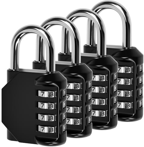 Candado Taquilla Cerradura de Combinación de 4 Dígitos Candado Numerico Negro Zinc Aleado Candado de Seguridad con Codigo Antirrobo para Exterior/Interior Gimnasio Maleta Taquilla Puerta Cobertizo