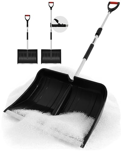 HECHT Schneeschieber mit Teleskopstiel und Alukante (Aluminium/Alu), 49 cm Schneeschaufel/Schneeschüppe – leicht, ergonomischer Griff & Langer Stiel, Kunststoff Schneeräumer