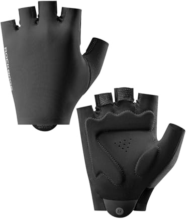 ROCKBROS Guantes Cortos de Ciclismo Verano, Guantes Medio Dedo para Hombre y Mujer, Antideslizantes, Transpirables, Acolchado SBR para MTB Bicicleta de Carretera, Negro XL