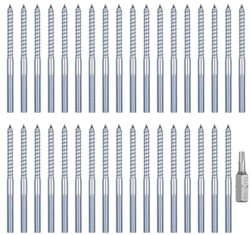 35 pcs M6 x 80mm Hanger Bolts, Torx Dual Thread Fasteners, Double-Ended Dowel Bolts for Wood Connections, Threaded Rod Fixings for Furniture & Wall Mounting with Torx Bit