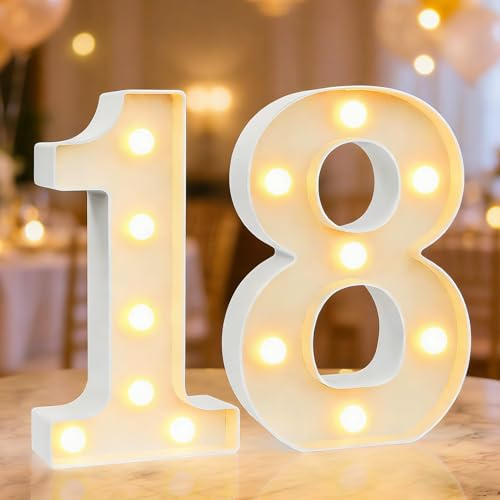 Lampada a LED con numeri, cifre illuminate 18, numeri luminosi a LED bianco caldo, luci con numeri illuminati, per decorazioni di buon compleanno, decorazioni per feste, decorazioni per matrimoni (18)