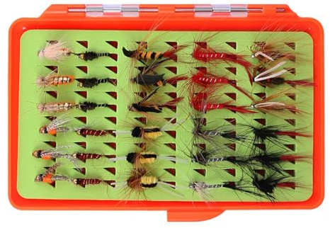 Mingzhe Surtido de Pesca con Mosca, Kit de Cebo Pesca con Anzuelos Mosca Simulados Caja para Moscas para Trucha y Lubina (81122C30(30 Piezas))