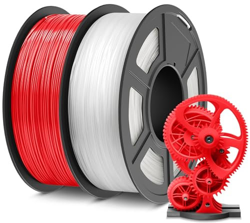 SUNLU ABS Filament 1.75 mm Bündeln, 3D Drucker Filament 0,9kg*2, Hoch Temperaturbeständiges ABS 3D Druckfilament, Hohe Festigkeit Schlagfest, 0,9 kg pro Spule, 2 Rollen, Rot + Transparent