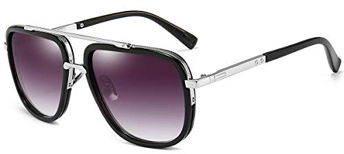 Dollger Lunettes de soleil carrées surdimensionnées pour hommes Femmes Pilot Shades Gold Frame Lunettes rétro (Cadre argent/gris dégradé)
