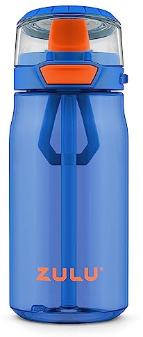 ZULU Kids Flex Tritan-Kunststoff-Wasserflasche mit Silikonauslauf, auslaufsicherer Klappdeckel und weicher Trageschlaufe, für Schulrucksack, Lunchbox und Outdoor-Sport, 473 ml, Blau