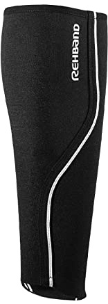 Rehband Banda QD para espinilla y pantorrilla, talla XS/S/M/L/XL - bandaje de neopreno de 3 mm para running, escalada y balonmano, protector de espinilla de ajuste preciso, Color:Negro, Talla:S