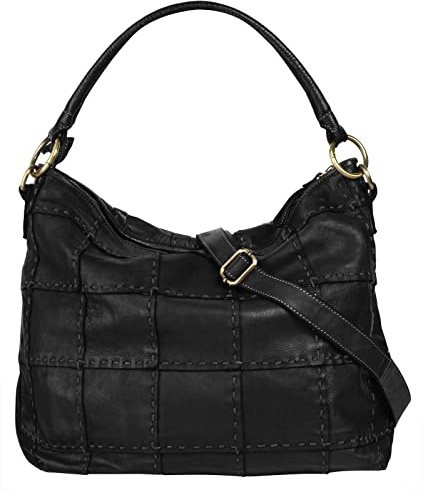 Samantha Look Shopper Echt Leder Damen Made in Italy, Schultertasche in Patchwork-Optik, geräumige Umhängetasche mit Sattlernähten 021778