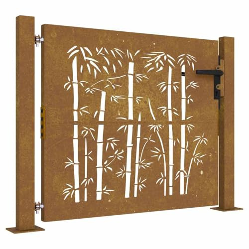 vidaXL Garden Gate, Locking Fence Gate, Hinged Gate for Patio Outdoor, Entrance Barrier Decorative Door, 41.3x41.3 Corten Steel Bamboo Design