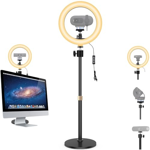 Magnetic Webcam Brio-101 Light Stand,10'' Ring Light with Tabletop Tripod Holder for Logitech Brio 101 301 501 4K C270 C310 C920x C920s C920e C922x webcams with/Without 1/4''-20 Interface