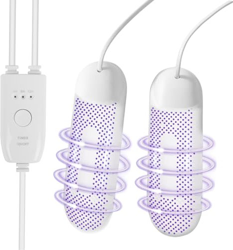 UNDRES Schuhtrockner Elektrisch,Schuhwärmer,Schuh Trocknergerät, Schuh-Und Stiefelwärmer,Antibakteriell,EIN-Knopf-Berührung,DREI Zeiteinstellungen,für Socken Schuhe. (Euro-Stecker, Upgraded Version)