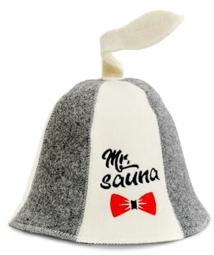 Sauna Guru Saunahut 'Mr Sauna' White - 100% organische Wollfilzmützen - Schützen Sie Ihren Kopf vor Hitze - Englische Sauna E-Book Handbuch inklusiv - mit Stickerei