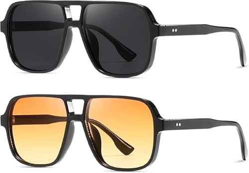 kimorn Gafas de sol para mujer y hombre, estilo retro, de gran tamaño, marco cuadrado, K1650 (Negro + Amarillo)