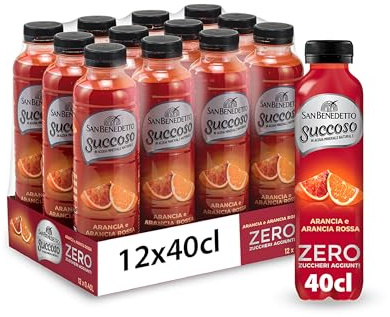 San Benedetto, Succoso Zero alla Arancia Rossa, 12x400 ml Bevanda Leggera e Dissetante in Acqua Minerale Naturale, Senza Zuccheri, Conservanti Coloranti e Glutine