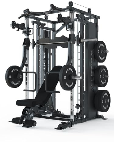 ATLETICA Fortress Multipresse Set | Target | Kraftstation mit B6 Hantelbank, Jammer Arms, Smith Machine & 360° Cable Cross | Kabelzug mit 180kg Steckgewichten
