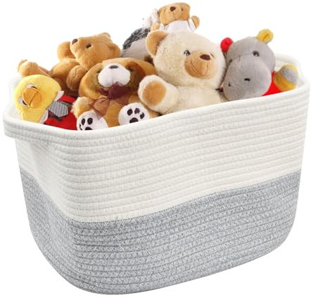 Chstarina Cestini Portaoggetti,Cesto portaoggetti,Corda di Cotone,Cesti Bagno Portaoggetti Ceste Organizer Fasciatoio Organizer per Bagno, Cameretta, Giocattoli, Ufficio,Bianco & grigio chiaro