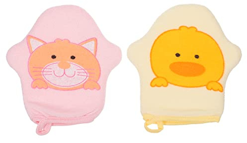 SECFOU Éponge de Bain pour Bébé en Coton 2 Pièces Forme Étoile Cartoon Forte Absorption D'eau et Anneau Suspendu pour Voyage et Soins des Garçon et Filles Couleur Aléatoire