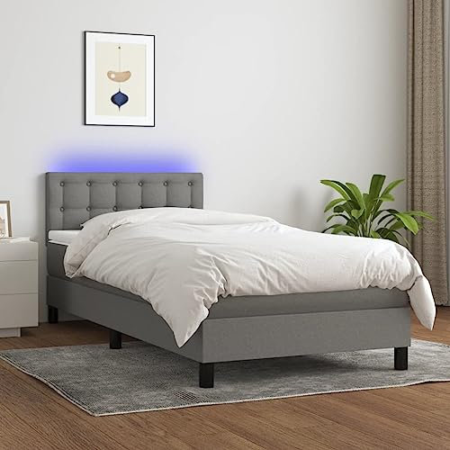 qohoio Boxspringbett mit Matratze & LED Bett Boxspringbett Bett Mit Matratze Polsterbett Schlafzimmer MöBel Dunkelgrau 100x200 cm Stoff - 3133454