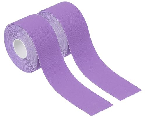 PATIKIL 5 m x 3,8 cm racketband, 2 hjul, halkskydd, badminton, greppband, självhäftande, yoga, rig, sportband för lindning för badmintonhandtag, tennisracket, övningar, gymnastik, lila