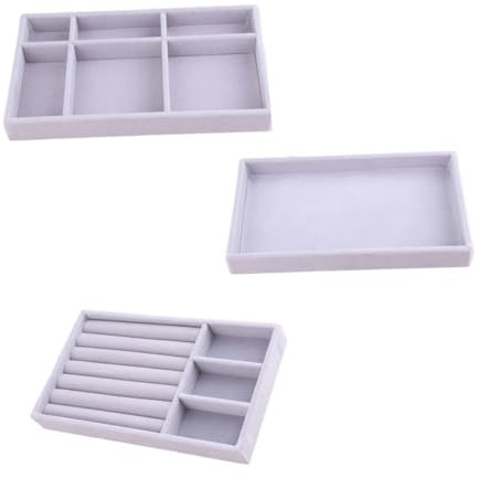 Ipetboom 3pcs Grey Velvet Jewellery Display Tray, Earring Storage Box with Dustproof Cover, Stackable Desktop Organiser for Dressing Table and Party Display