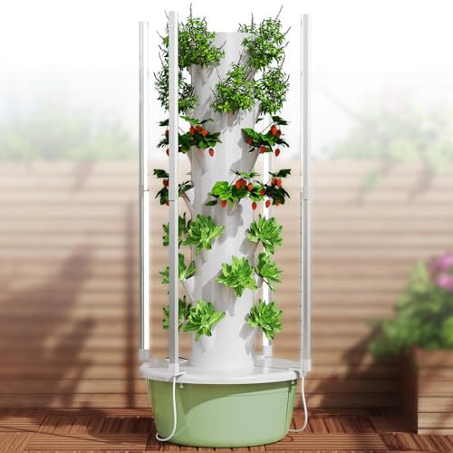 PPLDABNK Hydroponics Growing Tower with Foldable Led Light, Vertical Hydroponic Tower, Auto Water Circulate Hydroponics Tower Garden with Water Pump for Herbs, Fruits and Vegetables,7 Layers,Green