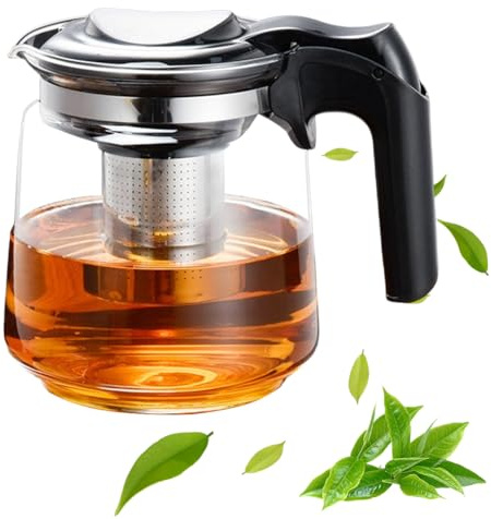 Umllpet Tekanna glas, tekanna med sil 1,5 l, glas tekanna termisk med lock, sil av rostfritt stål, borosilikatglas tekanna, tebryggare tekanna, teapot för lösa teer, blomte