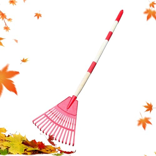Rastrillo de jardín, rastrillos de hojas pequeñas con 14 dientes, rastrillo de césped desmontable, rastrillos de hojas de jardín para niños, escoba ergonómica en forma de abanico para limpieza de