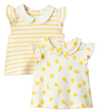 Amazon Essentials x Sofia Grainge Blusas de Manga Corta de Algodón con Volantes Niños pequeños y niñas, Paquete de 2