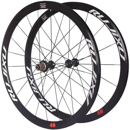 KUNYOS Ruedas De Bicicleta De Carretera 700C 40 Mm Llanta V Freno Cubierta Juego De Ruedas Liberación Rápida Tiro Recto Buje De Carbono Fit 8 9 10 11 Velocidades Cassette,Negro