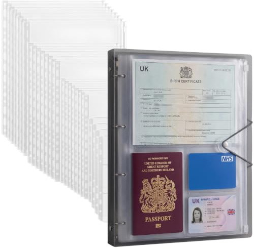 Cartelle formato A4 con raccoglitore ad anelli, cartelle per presentazioni con 28 tasche impermeabili con cerniera (A4 B5 A5), cartella per certificati di nascita e passaporto, cartelle in plastica