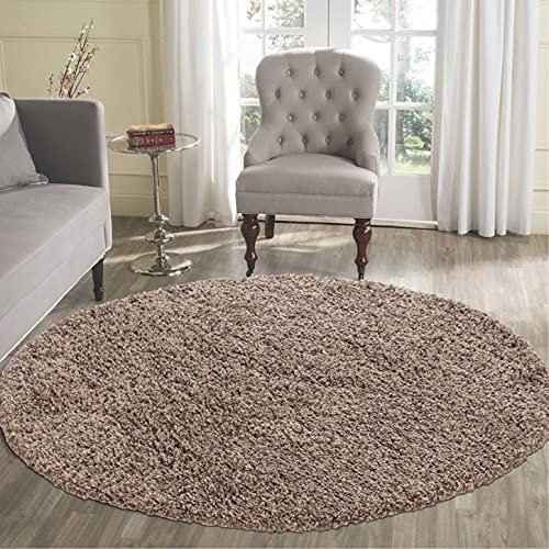 Serdim Rugs Living Room Round Shaggy Area Rugs, Polypropylene, D.Beige, 120x120cm(4x4')