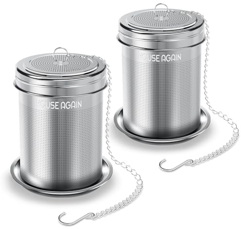 House Again 2 Pack Tea Infuser, Extra Fine Mesh Tea Infusers for Loose Tea, 18/8 Stainless Steel Tea Strainer with Extended Chain Hook, Tea Steeper for Brew Tea, Spices & Seasonings