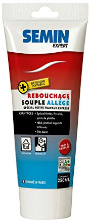 Enduit de Rebouchage Allégé pour Trous et Fissures Importants Semin, Intérieur, Tube de 250 ml (115g), Blanc