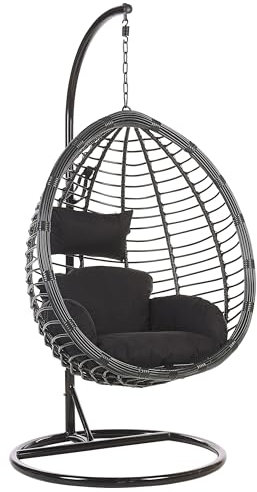 Moderner Hängekorbsessel Rattan mit schwarzem Gestell inkl. Kissen Schwarz Tollo