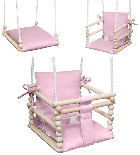 MAMOI® Columpio para bebés 3 en 1 + Cinturón de Seguridad | 190-260cm Ajuste de la Altura del Techo | Columpio para niños Interior Exterior | 100% Eco | Hecho en la UE