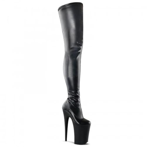 TIKENBST Tacchi Donna Tacchi Alti 20 Cm Stivali sopra Il Ginocchio Stivali da Ballo con Tacco Alto con Suola Spessa,Matte-black-46