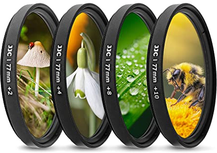 JJC 77 mm närbild makrofiltersats (+2, 4, 8, 10) med filterpåse kompatibel med Son. A6600 A6500 A6400 A7C + FE 24-105 mm f/4 och annan 77 mm trådlinskamera
