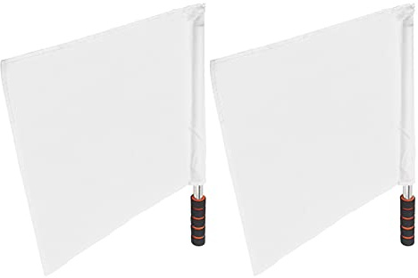 EVTSCAN - 2 Banderas Oficiales de árbitro, Poste de Acero Inoxidable, competición Deportiva, Juez de línea, Bandera de Mano(Blanco)